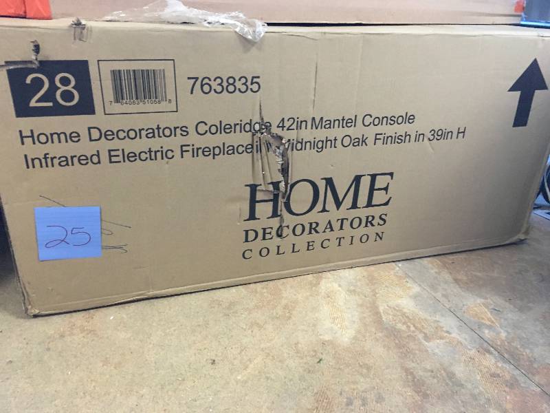 Home Decorators Coleridge 42 in. Mantel Console Infrared Electric fireplace in Midnight Oak Finish in 39 in. H, Aged.