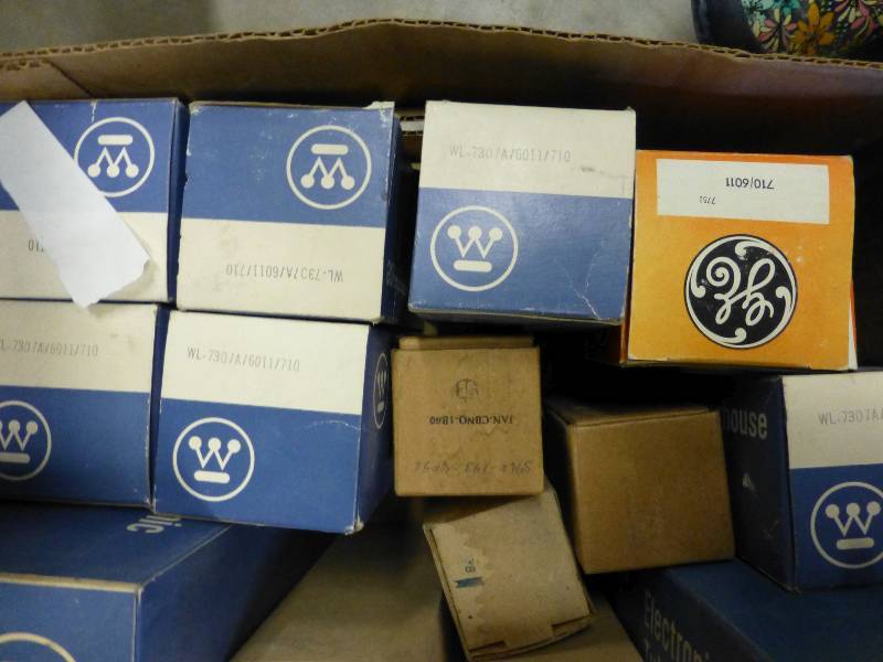 box full of vintage electronic tube...