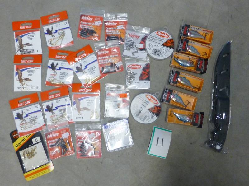 lot of lures, hooks, 20 lb steel li...