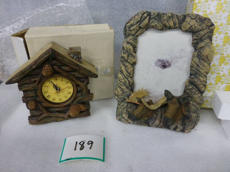 log cabin clock and moose photo fra...