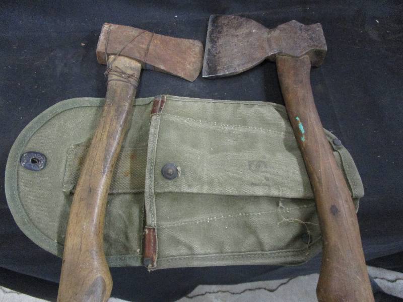 lot 74 image: Pair of Hatchets Repaired USA Military Cover