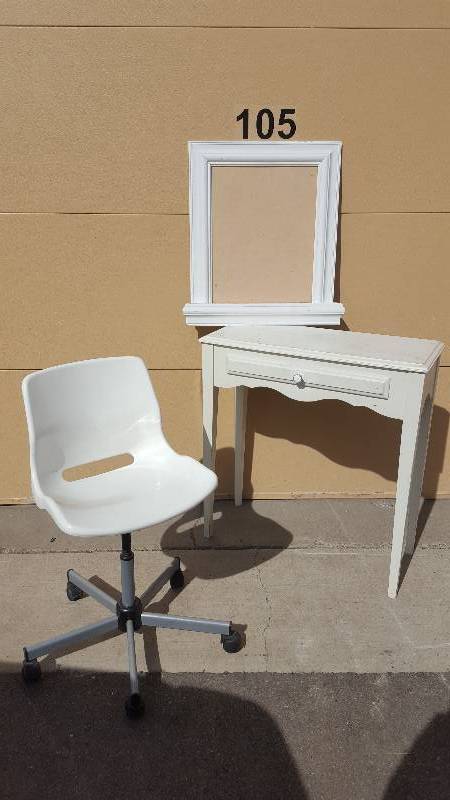 lot 8 image: White (Painted) Single Drawer Writing Desk, IKEA Adjustable Office Chair