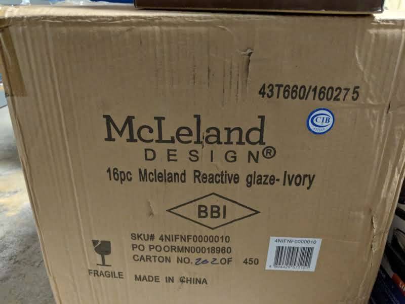 lot 42 image: McLeland Design 16-Pc. Dots Pattern Reactive Glaze Stoneware Dinnerware Set  IvoryTan, Service for 4