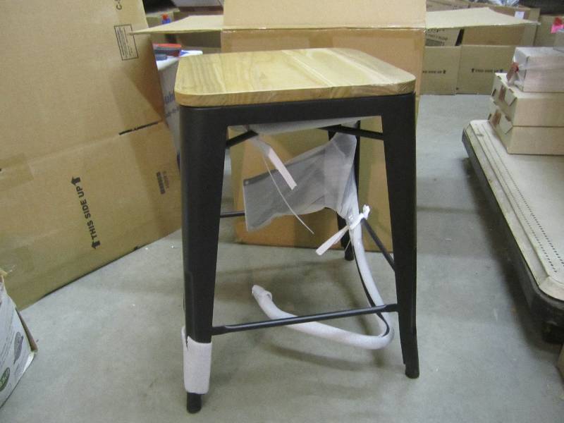 Black Metal Frame Wood Seat Stool w...