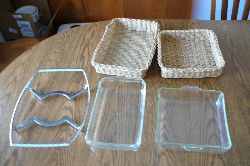 lot 55 image: Pyrex Baking Dishes, Casserole Holders