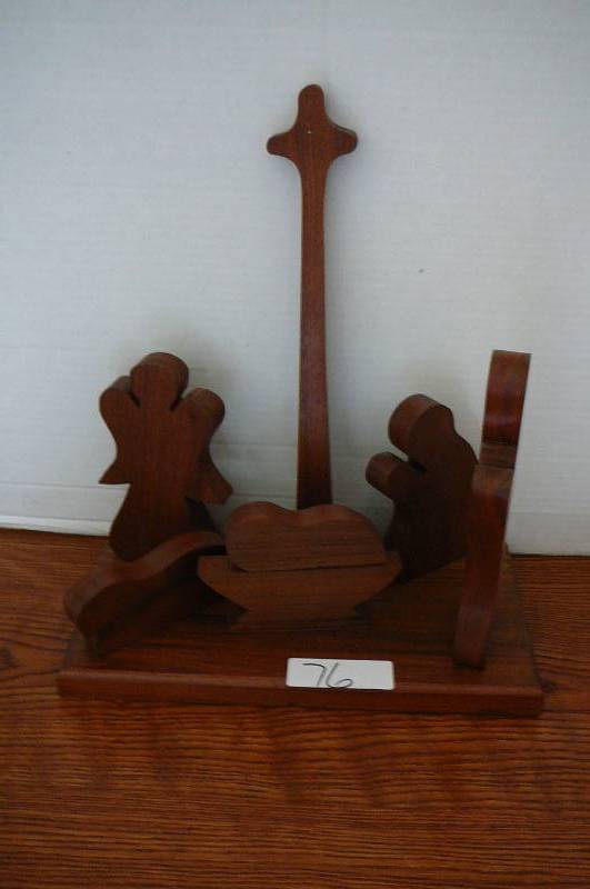 lot 76 image: Handcrafted Wood Nativity Set