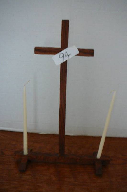 lot 94 image: Wood Cross Candle Holder