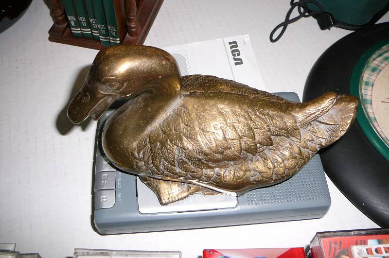 lot 124 image: Wall Clock, Coasters, Cassette Tape Recorder, Flower Vase, Cassette Tapes, Metal Duck