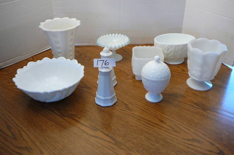 lot 176 image: White Serving Bowls, Vases, Milk Glass