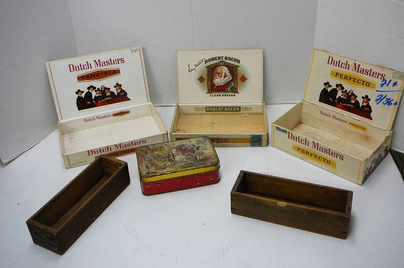 lot 224 image: Lot of Cigar Boxes, Wooden Cheese Box, Tin Box