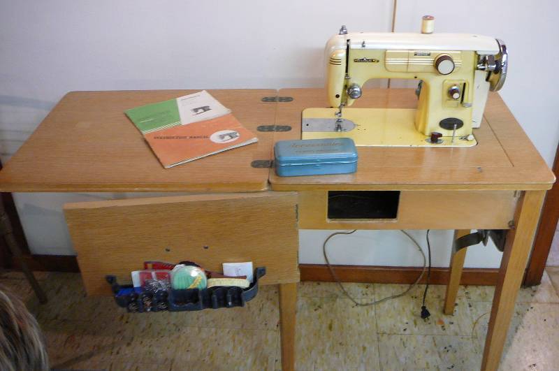 lot 237 image: Automatic Zig-Zag Sewing Machine In Blonde Wood Cabinet