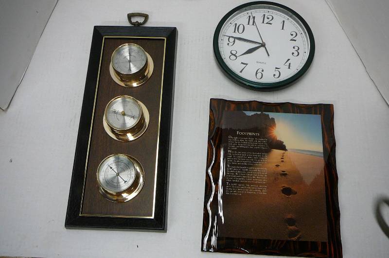 lot 239 image: Clock, Barometer and Temp, Footprints Wall Plaque