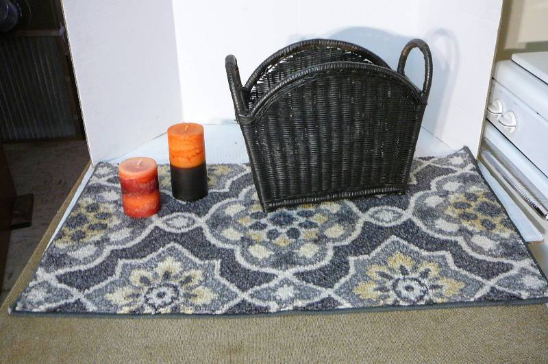 lot 309 image: Wicker Magazine Holder, 20 x34 Rug, Candles