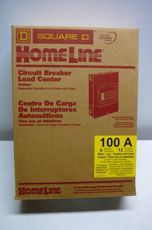 lot 327 image: Square D Circuit Breaker Load box #HOM612L100SCP New in box with 4 Breakers