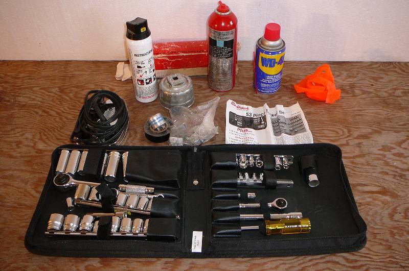 lot 401 image: Blackhawk 53 pc Socket Set 38 x 14, Oil Filter wrench, Fire Extenquisher, Travel Iron