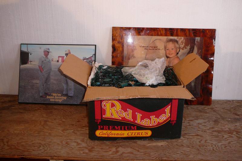 lot 407 image: 2 Wood Prints, Large lot of christmas lights