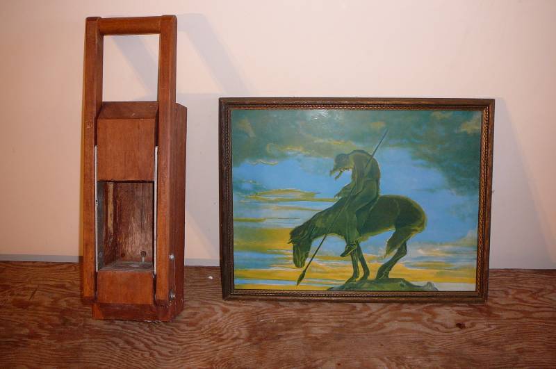 lot 412 image: Wooden Can Crusher, Wall Print 17 x 13 12