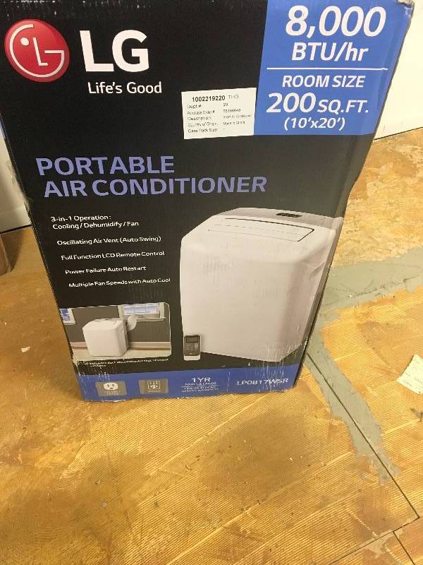 LG Electronics 8,000 BTU Portable Air Condioner and Dehumdifer Function with LCD Remote not used