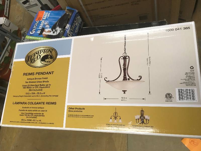 Hampton Bay Reims 3- Light Antique Bronze Pendant new