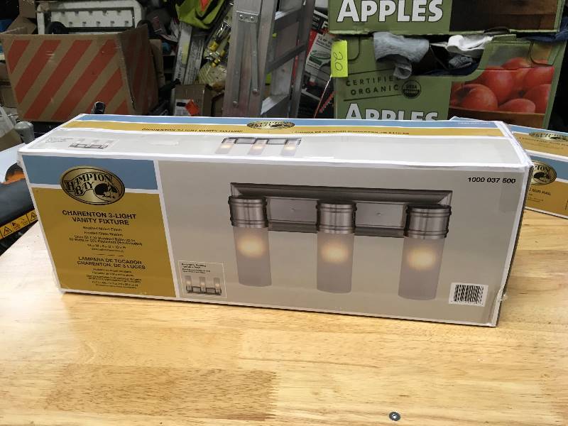 Hampton Bay Charenton 3 - Light Vanity Fixture Brushed Nickle Finish frosted Glass Shades new