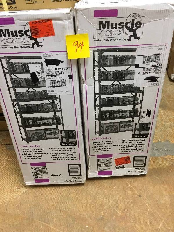 Lot of 2 Edsal 60 in. H x 30 in. W x 12 in. D Steel Canning Shelving Unit in Gray not used