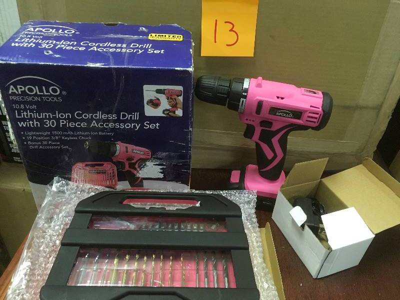 Apollo Precision Tools 10.8 volt Lithium-Ion Cordless Drill with 30 Piece Accessory Set not used