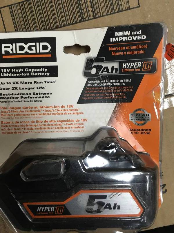 Ridgid 18V High Capacity 5Ah Hyper Lithum-Ion Battery Not used