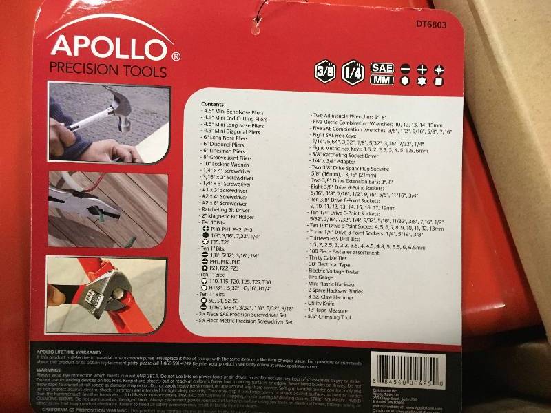 Apollo Precision Tools 297 Piece All Purpose Mechanics Tool Kit not used