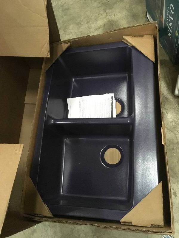 Mont Blanc Waterbrook Dual Mount Composite Granite 33 in. Double Bowl Kitchen Sink in Plum Not used