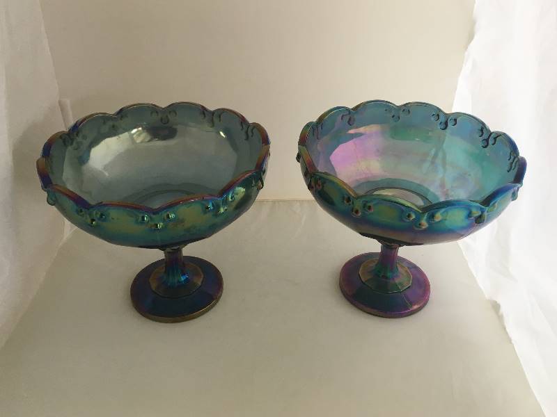 lot 80 image: Blue Carnival Glass Goblets Dishes
