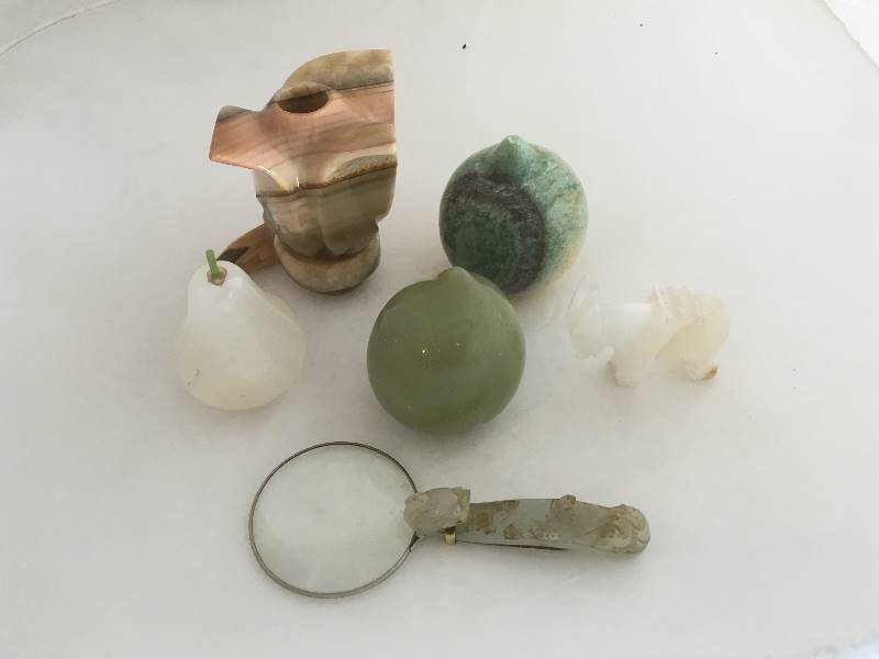 lot 85 image: Alabaster & Onyx Fruit, Magnifying Glass, More