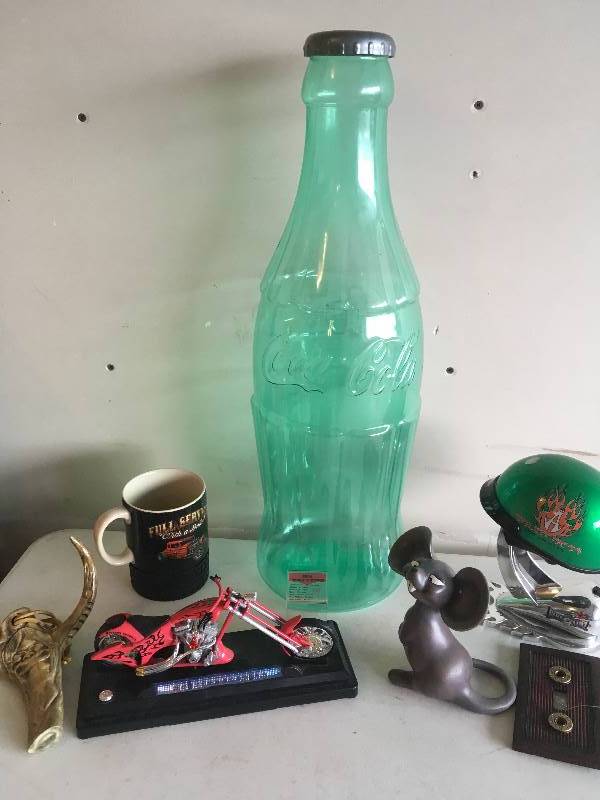 lot 307 image: Coca-Cola Bottle Bank & Motorcycle Decorations