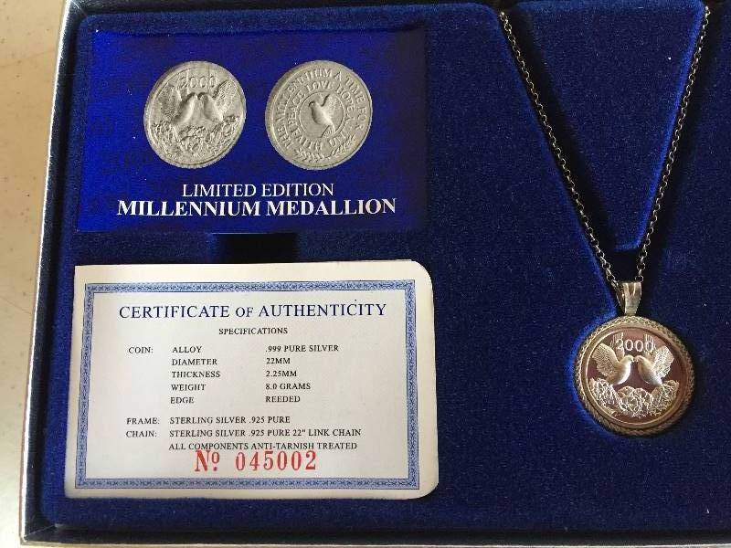 lot 193 image: .999 Pure Silver Millennium Medallion Necklace