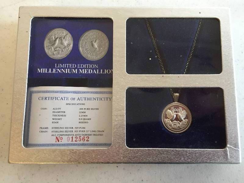 lot 194 image: .999 Pure Silver Millennium Medallion Necklace