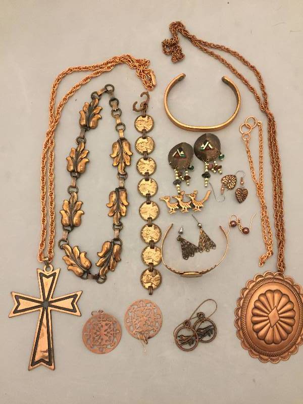 lot 352 image: Copper Jewelry Necklaces Bracelets Earrings
