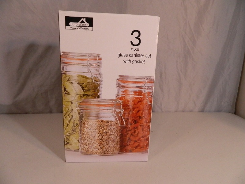 lot 25 image: New 3 Pc Glass Canister Set with Gaskets