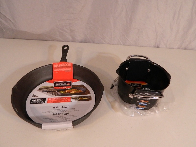 lot 42 image: New Cast Iron Skillet and New Sauce and Bean Pot