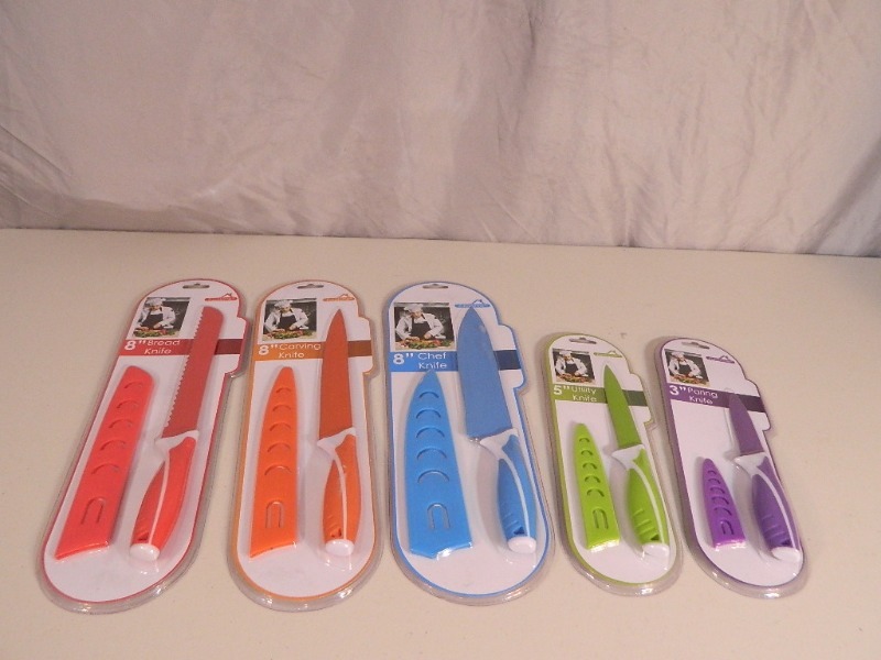 lot 46 image: 5 New Colored Knives with Covers