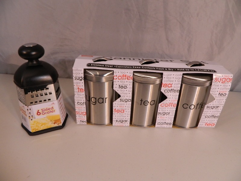 lot 73 image: New SS Canister Set and 6 Sided Cheese Grater