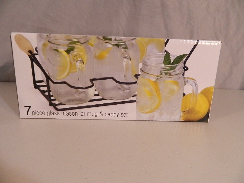 lot 137 image: New 7 Pc Mason Jar Mug Set and Caddy