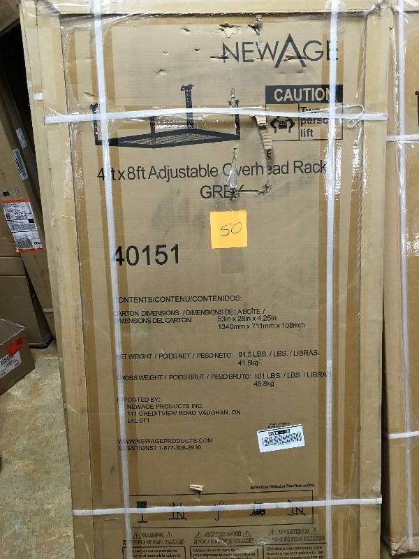NewAge 4ft. X 8ft. Adjustable Overhead Rack - Gray open box never used