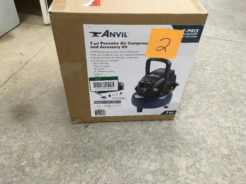 Anvil 2 Gal Pancake Air Compressor and Accessory Kit in working conditions