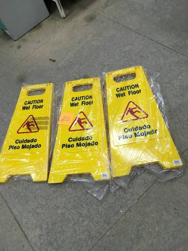 Wet Floor Caution Sign Yellow- Lot of 3 New