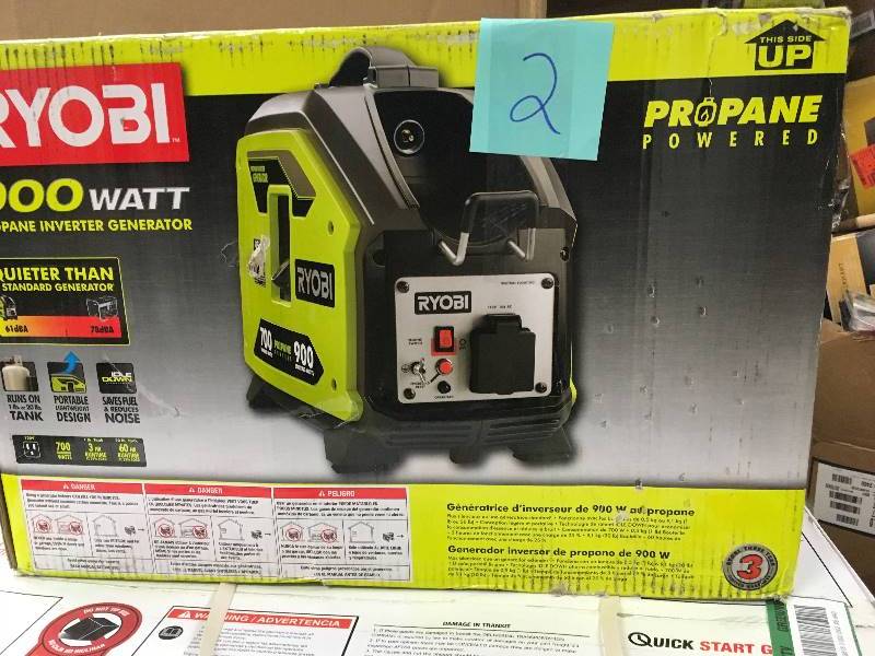 lot 2 image: Ryobi 900-Watt Propane Powered Inverter Generator Open box never used