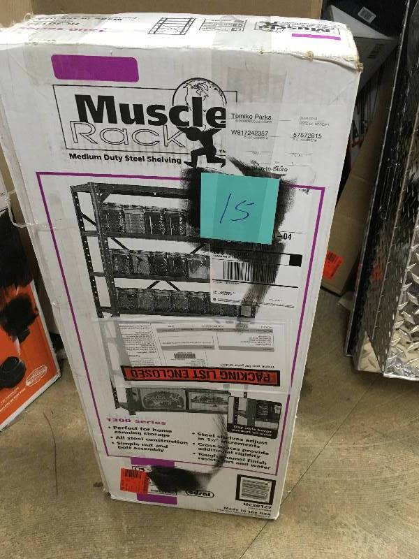 lot 15 image: Edsal 60in. H x 30 in. W x 12 inD Steel Canning Shelving Unit in Gray Not used