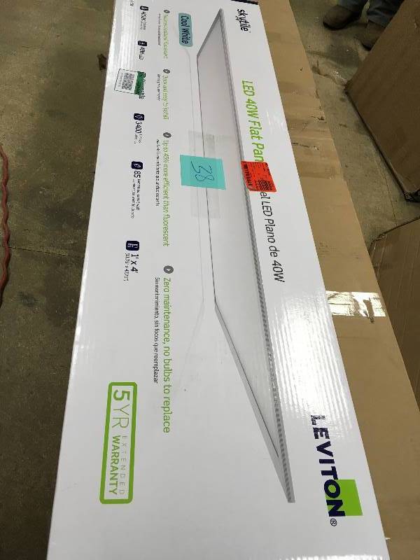 lot 38 image: Skytile 40-Watt Brushed Aluminum1 x 4 Intergrated LED Flat Panel Light Open box never used
