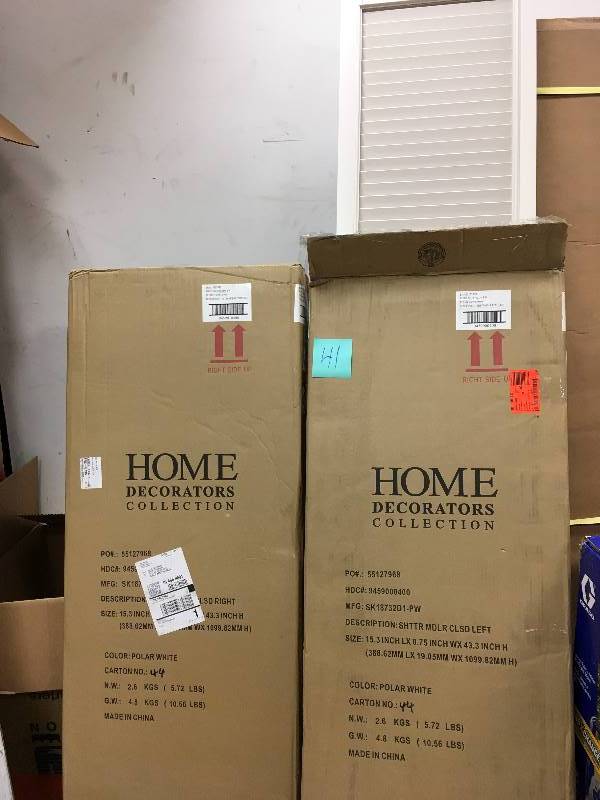 lot 41 image: Home Decorators Collection Shutter 43.5 in. H x 15.5 in. W Modular Left Locker Door Polar White - Lot of 2 Open box never used