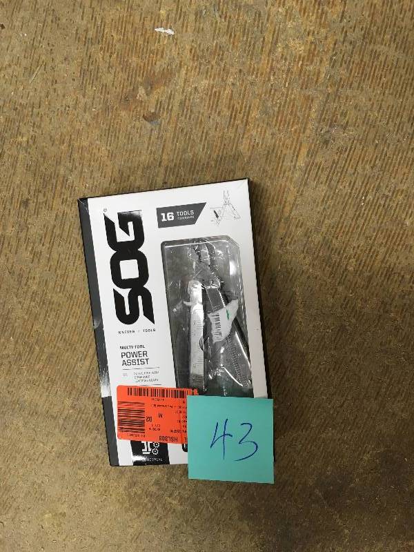 lot 43 image: Sog S66N 16-Tool Multi-Purpose Power Assist Utility-Tool wNylon Sheath, Satin Open box never used