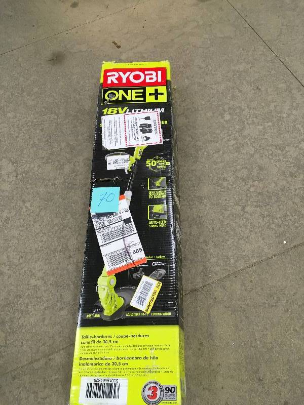 lot 70 image: Ryobi One 18 Volt Lithium-Ion Cordless String TrimmerEdger - 2.6 Ah Battery and Charger Included in working conditions