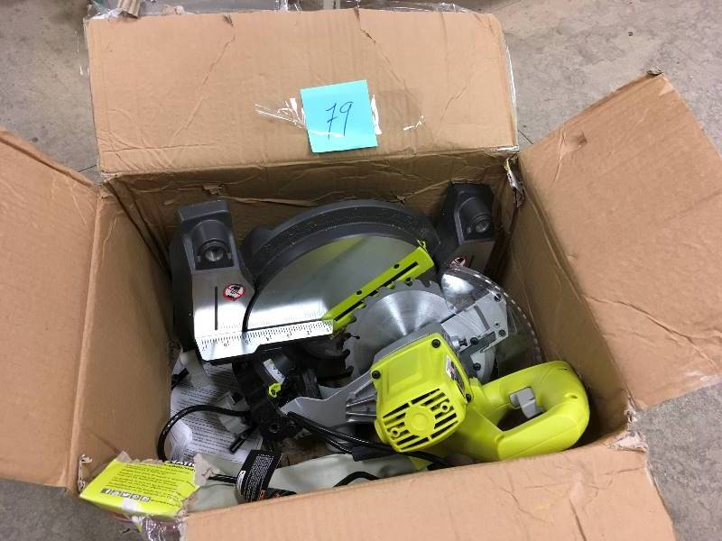 lot 79 image: Ryobi 9 Amp 7-14 in Compound Miter Saw with Laser In working conditions